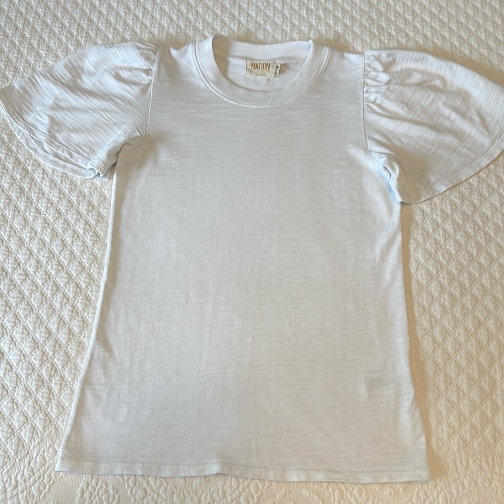 NATION LTD White Puff Sleeve Bell Short Sleeve Top, Size XS